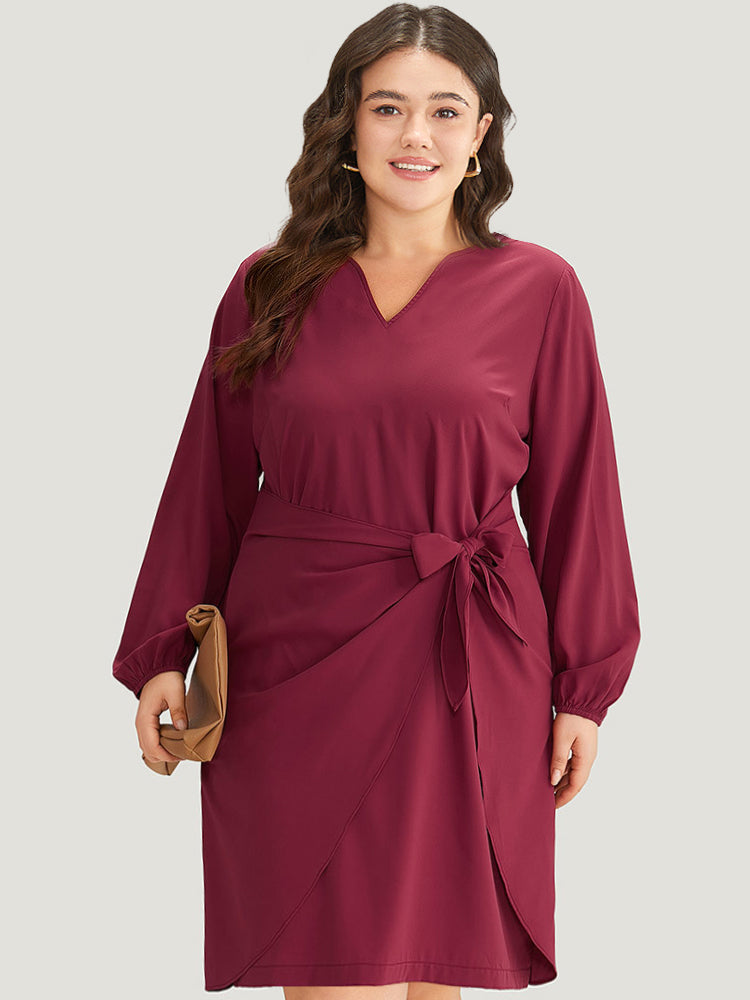 Anti-Wrinkle Solid Ties Lantern Sleeve Dress