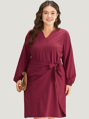 Anti-Wrinkle Solid Ties Lantern Sleeve Dress