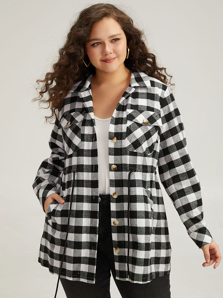 Halloween Plaid Drawstring Pocket Button Through Coat