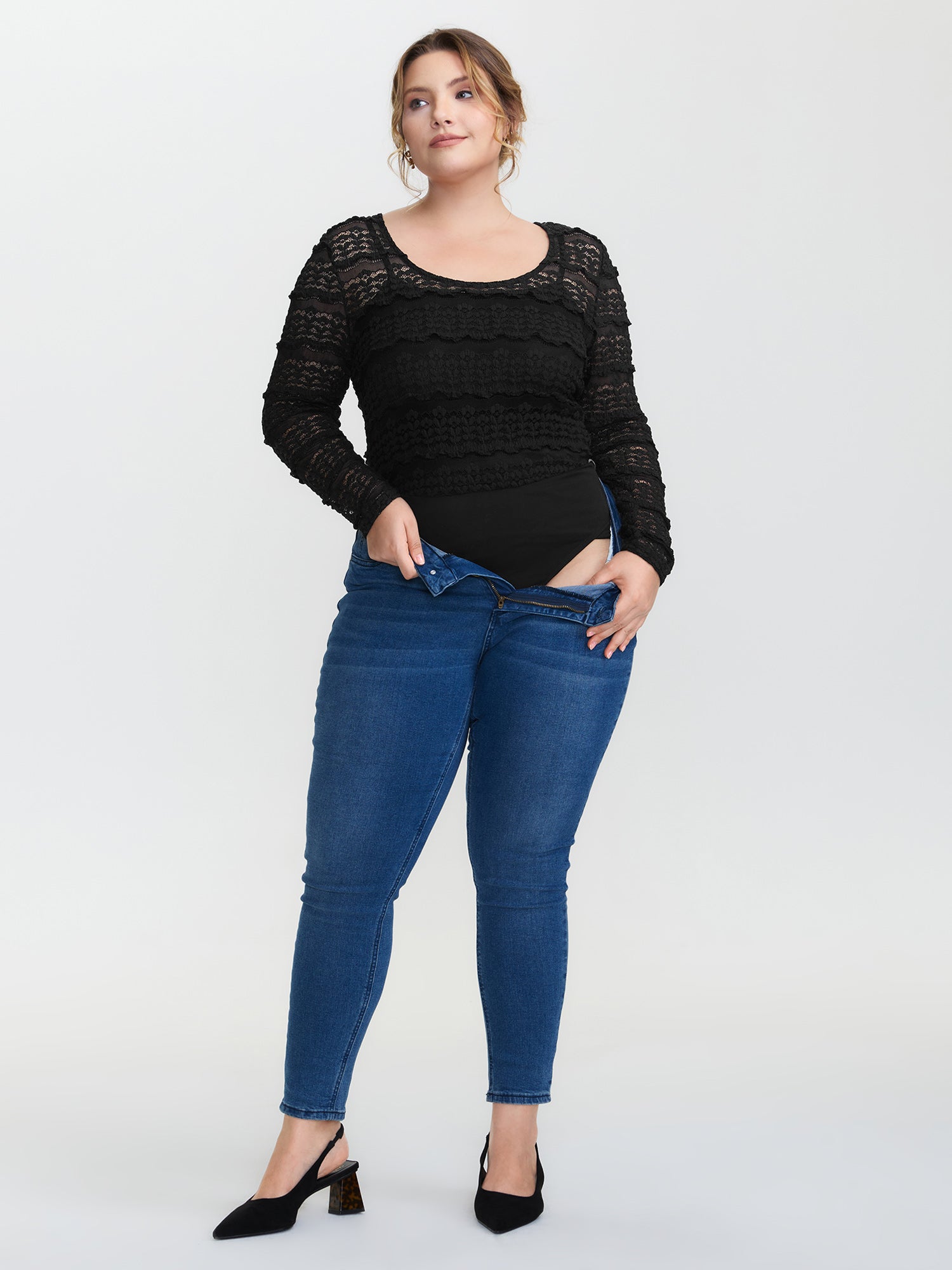 Sheer Textured Scoop Neck Bodysuit