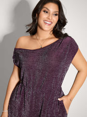 Shiny Silk Off-Shoulder Jumpsuit