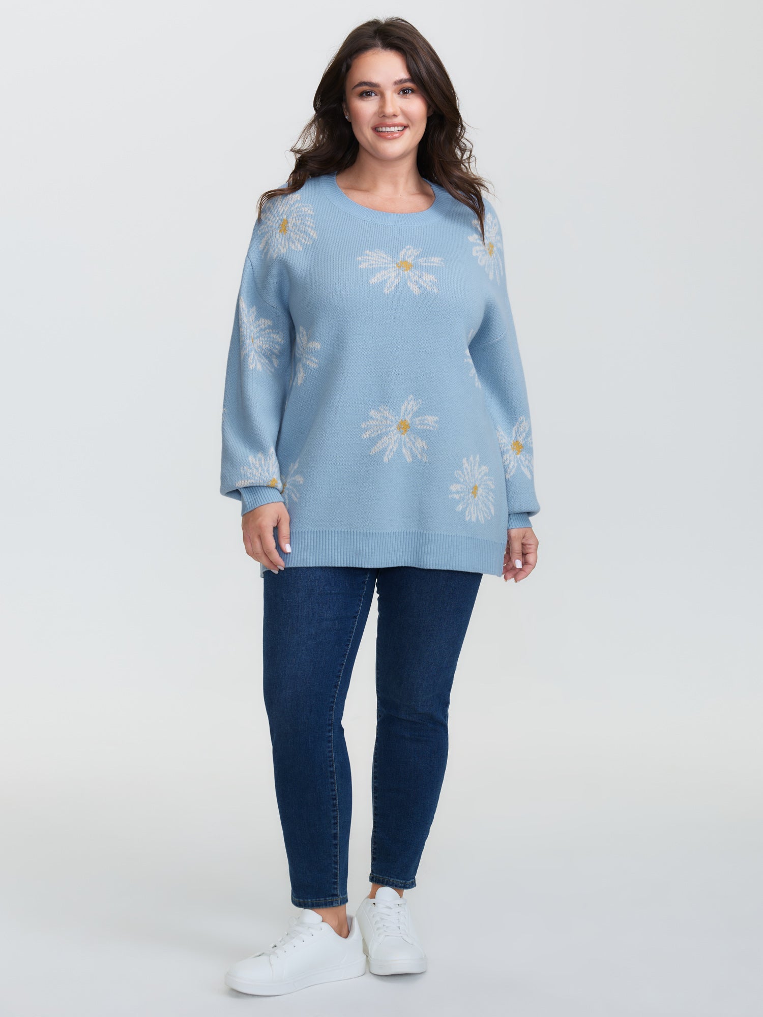 Floral Jacquard Color Contrast Pullover