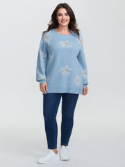 Floral Jacquard Color Contrast Pullover