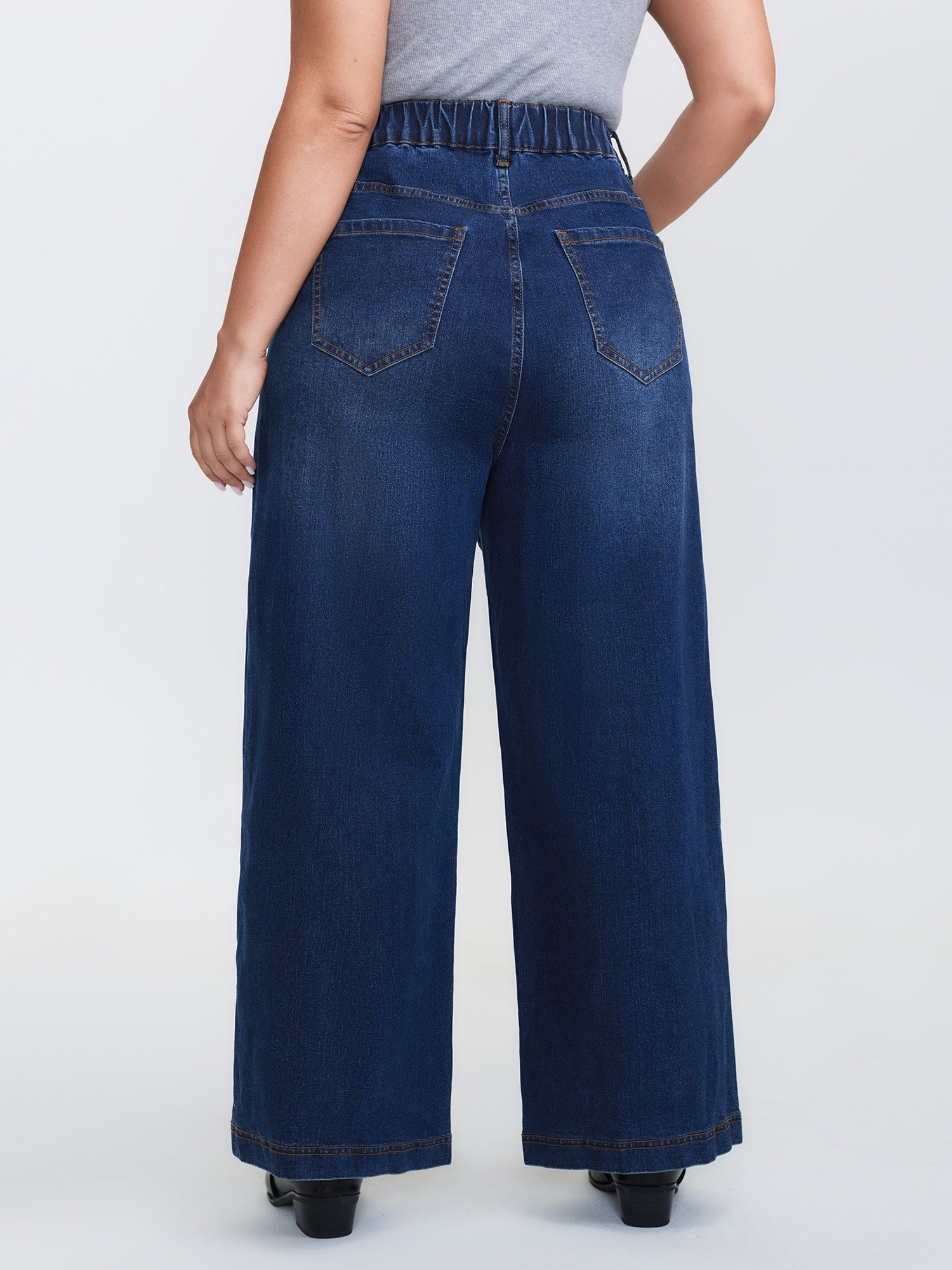 Stretchy Waistband Wide-Leg Jeans