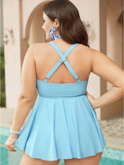 Solid Ruffle Hem Knotted Ruched Detail Tankini Top