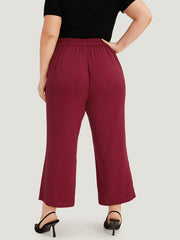 Solid Button Detail Slant Pocket High Rise Pants