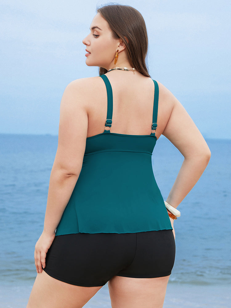 Ruffle Tiered Adjustable Straps Tankini Top