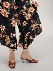 Floral Print Ruffled Wide-Leg Pants