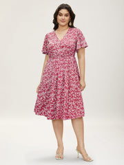 Bloom Dress - Ditsy Floral Elastic Waist Ruffles Pocket Knee Dress