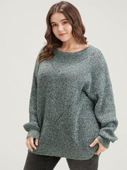 Solid Pointelle Knit Round Neck Cut Out Heather Knit Top