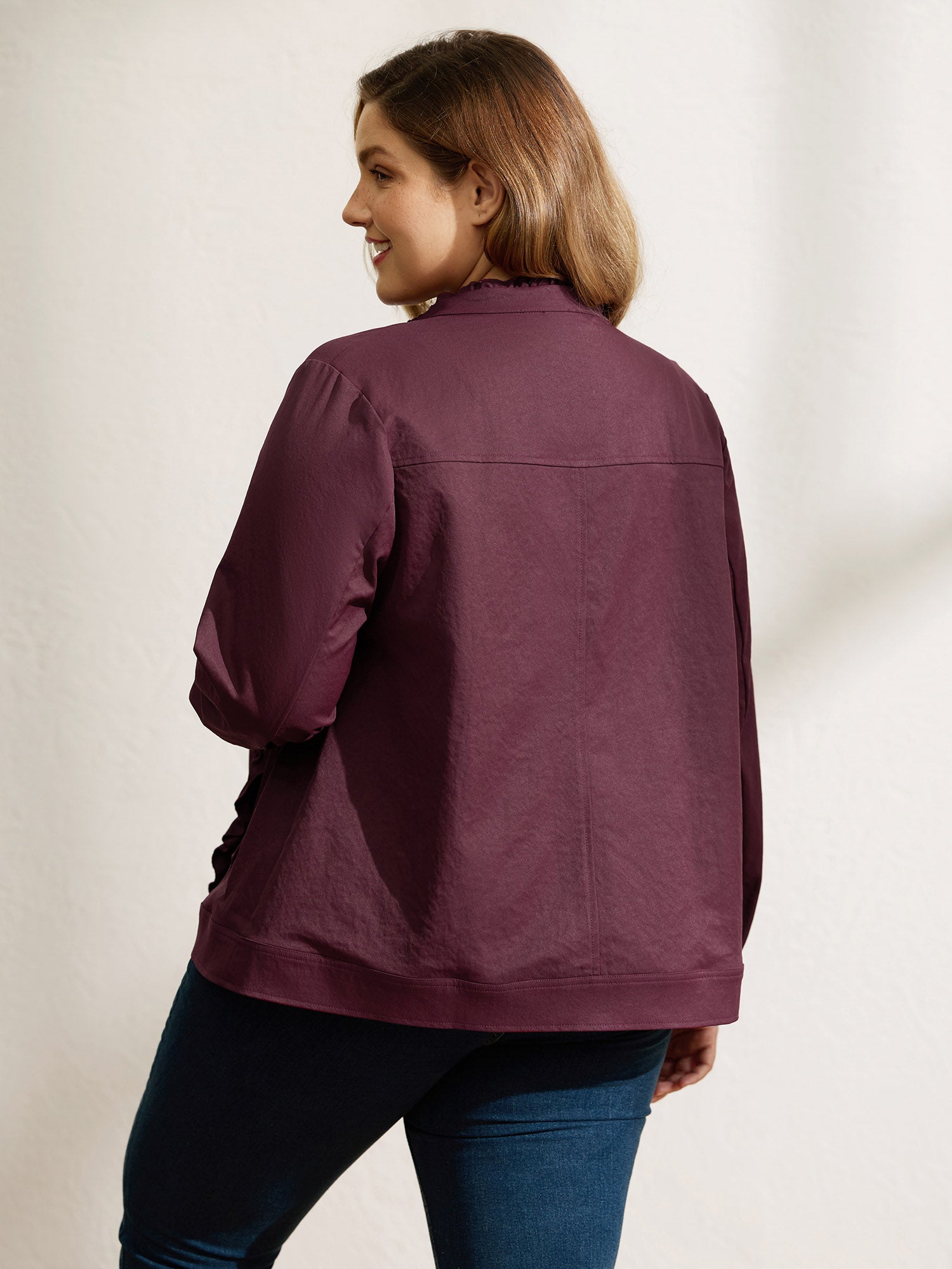 Ruffled Edge Cropped Hem Pocket Jacket