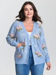 Beautiful Floral Bow Pattern Jacquard Knit Cardigan