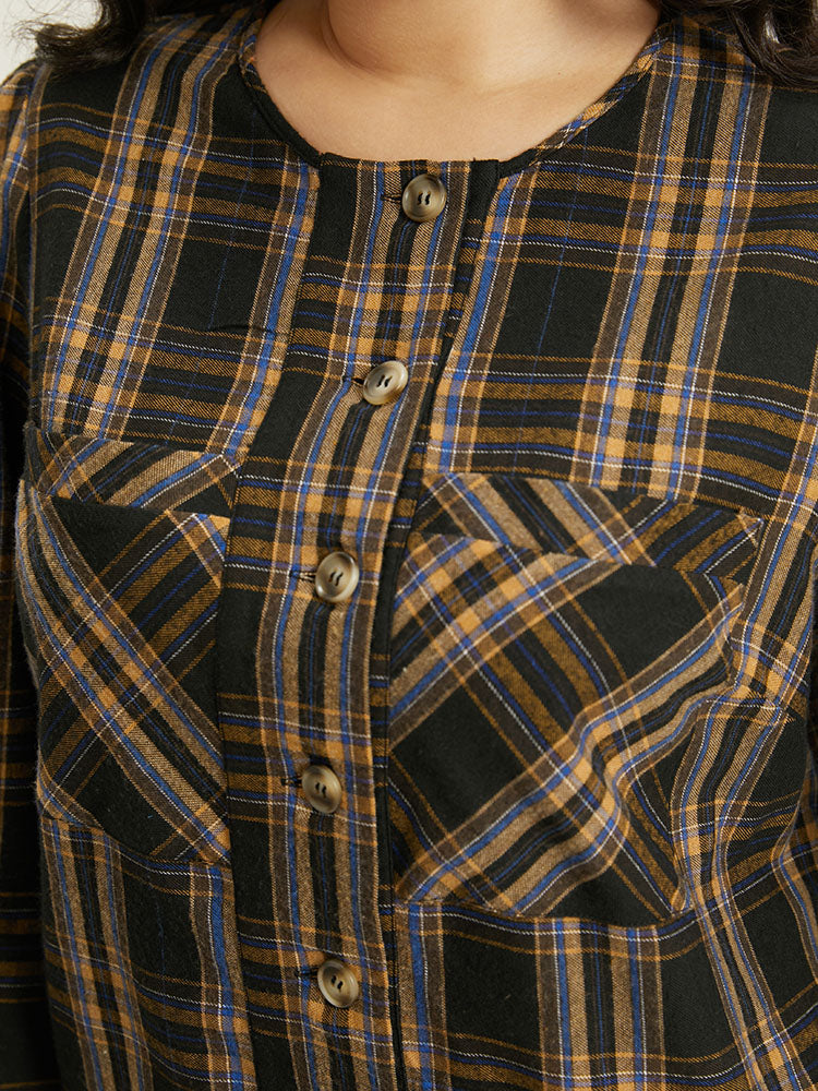 Plaid Button Through Elastic Hem Shacket