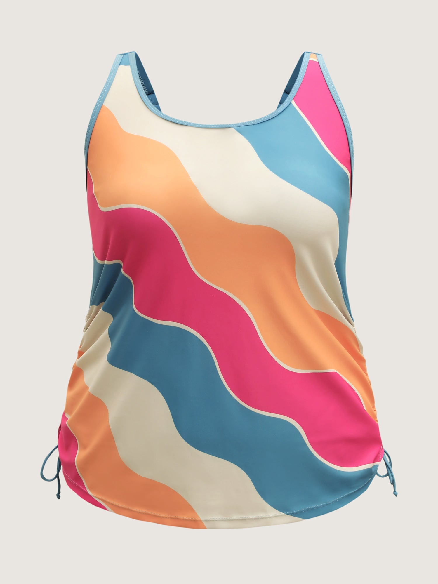 Wavy Color Block Side Drawstring Swim Top