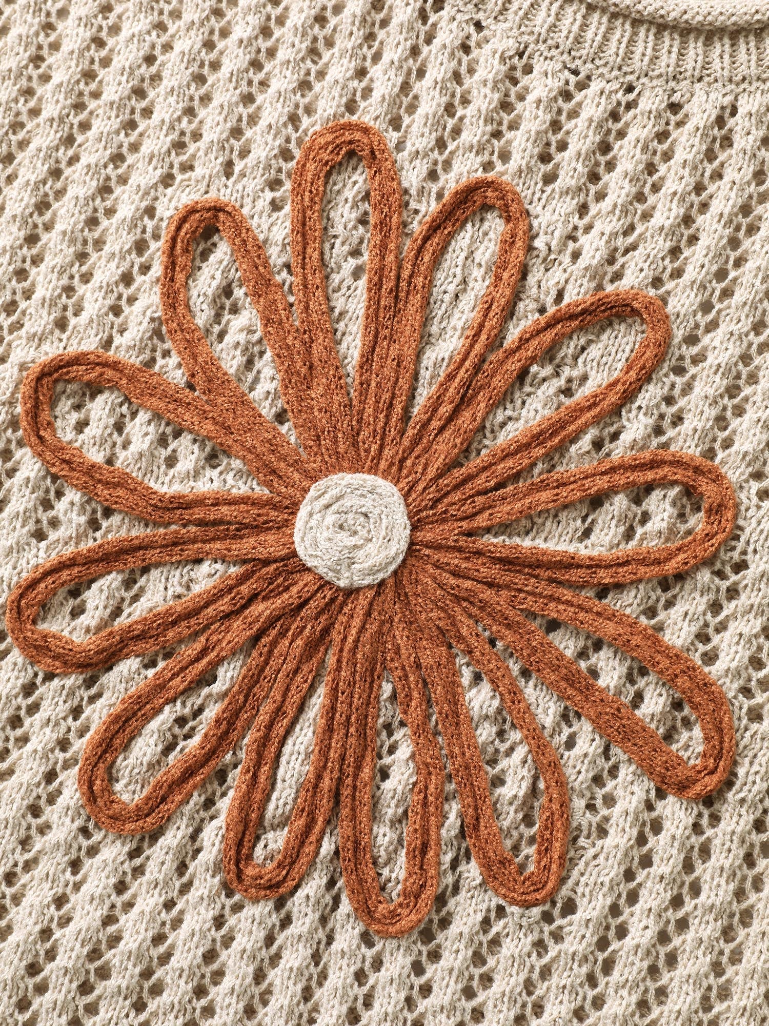 Floral Motif Cut-Out Textured Pullover