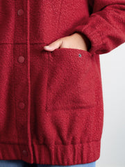 Textured Fuzzy Button Stretchy Hem Jacket