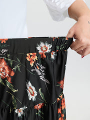 Floral Layered Stretchy Waistband Maxi Skirt
