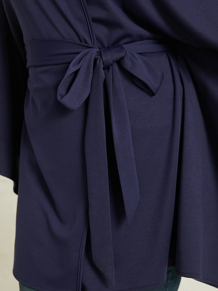 Plain Drape  Surplice Neck Belted Kimono