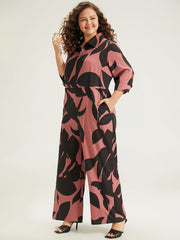 Silhouette Floral Print Zipper Belted Jumpsuit