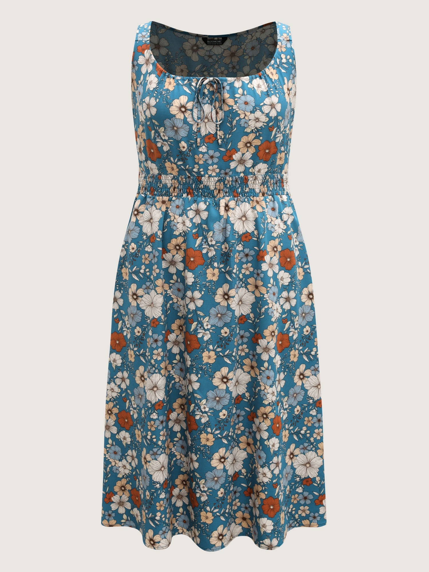 Floral Print Shirred Waist Midi Dress