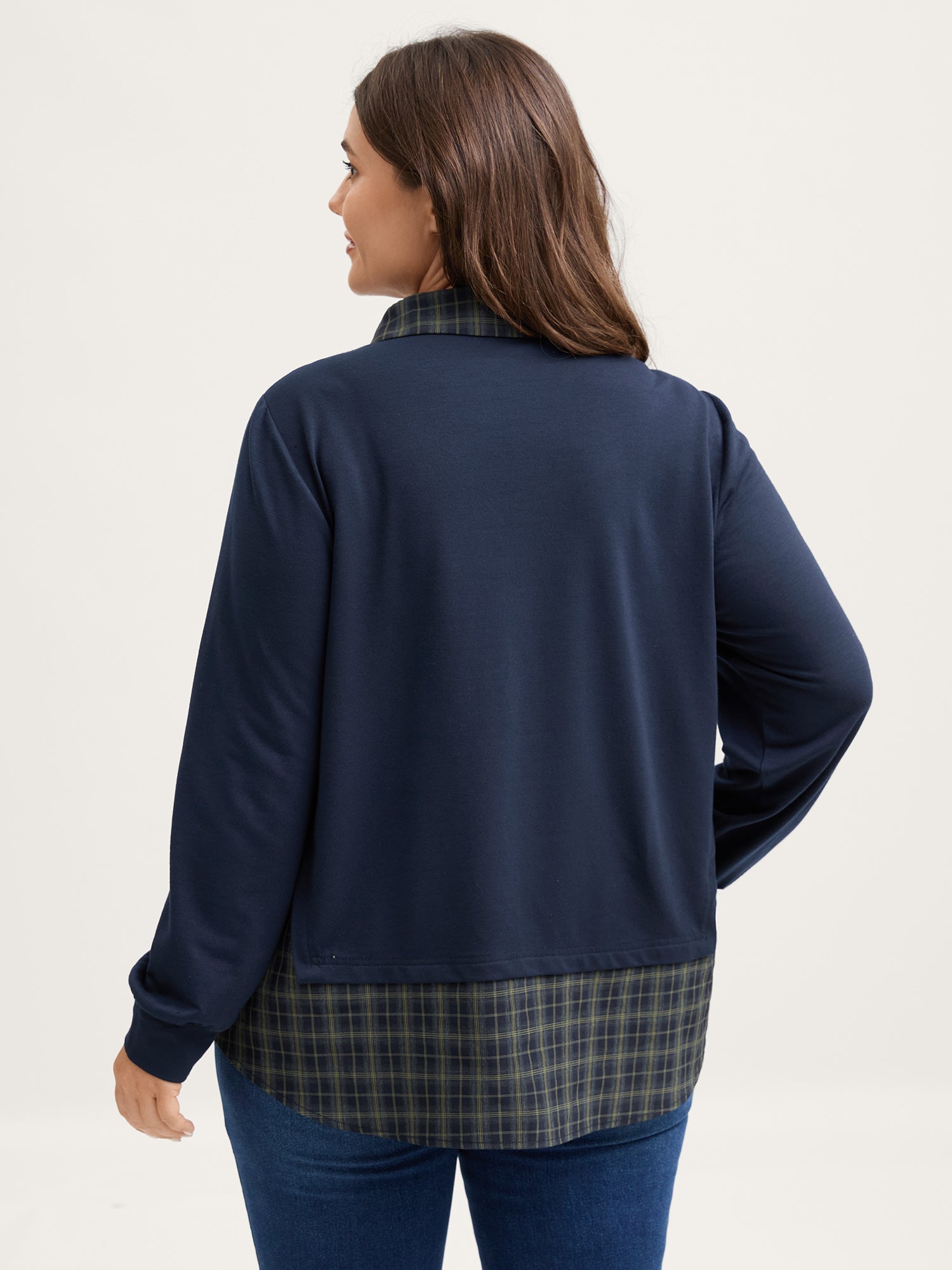 2-in-1 A-line Plaid Sweater Shirt Top