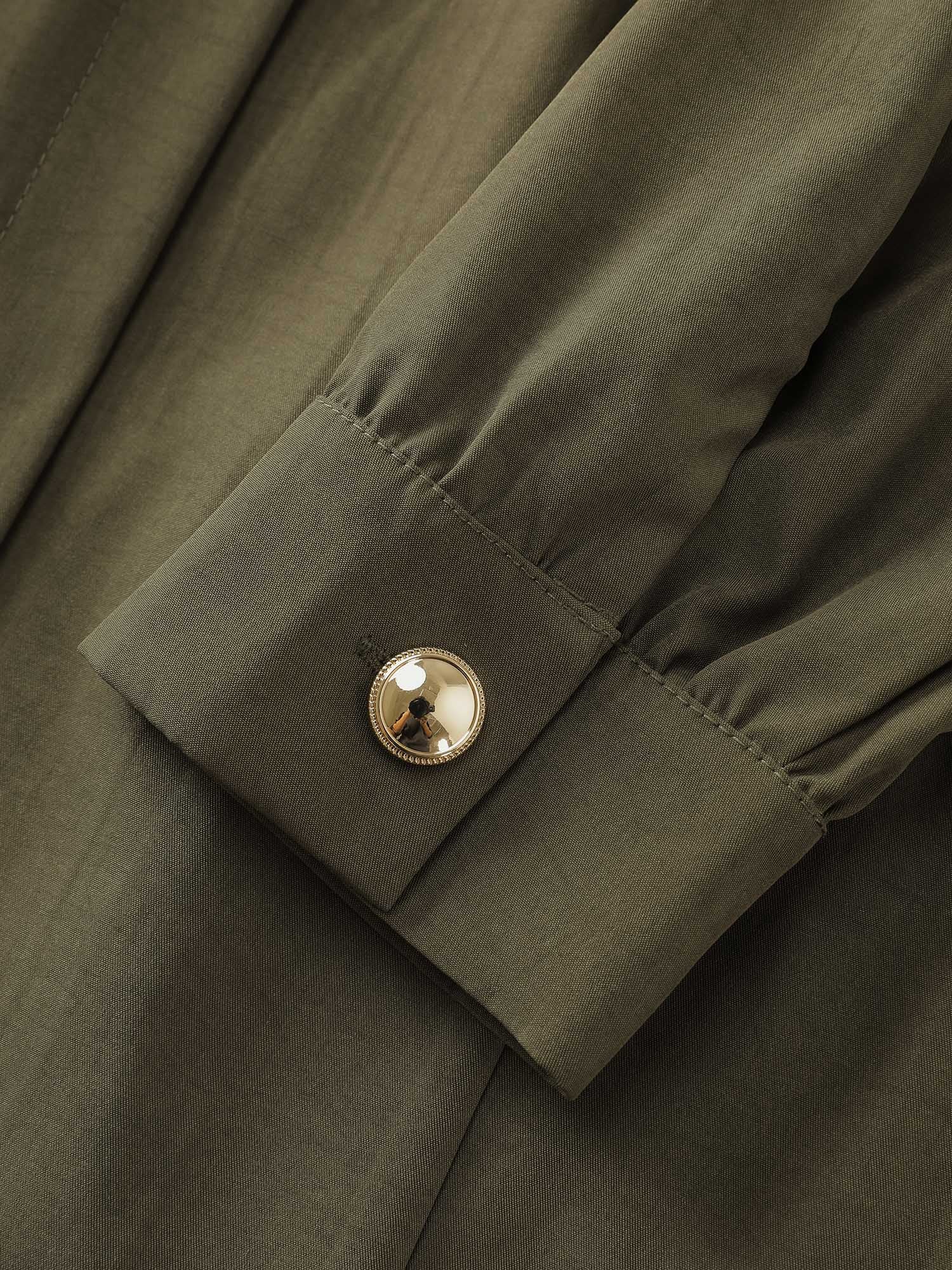 Belted Waist Buttons Pockets Midi Dress