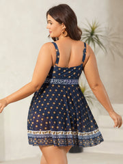 Sheer Boho Print Surplice Swim Dress