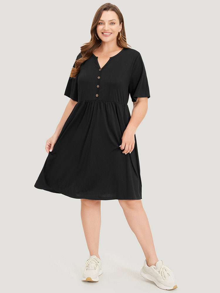Solid Notched Pocket Flutter Hem Dress