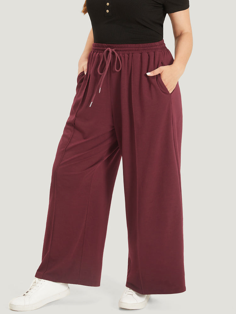 Solid Drawstring Pocket Loose Sweatpants