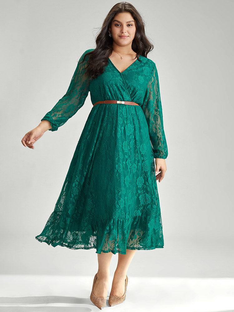 Floral Crochet Lace Mesh Overlap Collar Dress