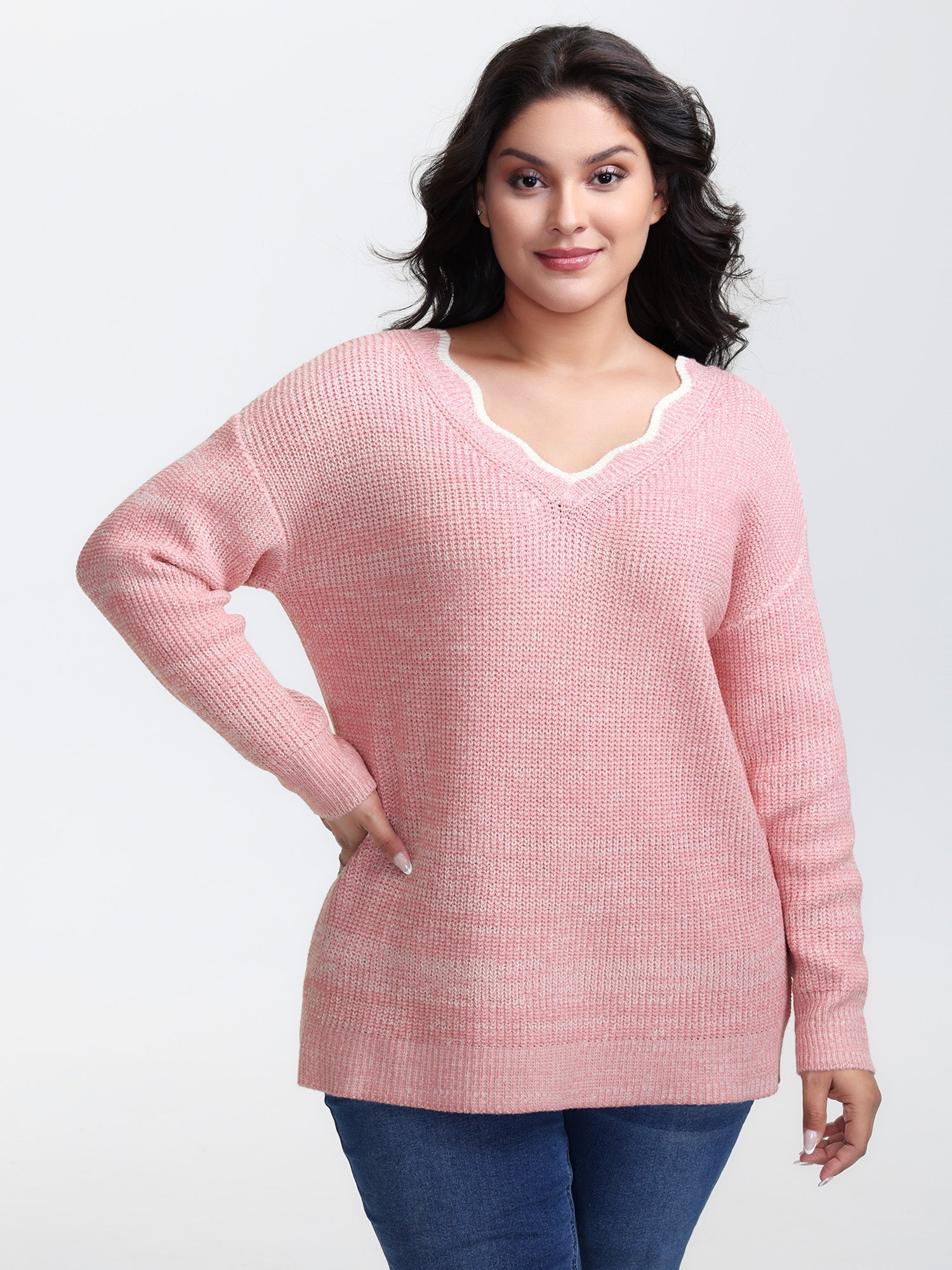 Scalloped Neckline Back-Tie Pullover