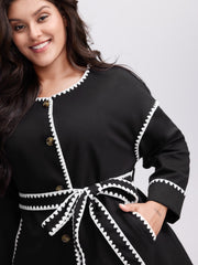 Overlock Stitch Color Contrast Belted Jacket