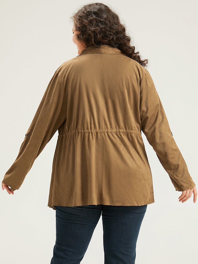 Asymmetrical Neck Drawstring Tab Sleeve Coat