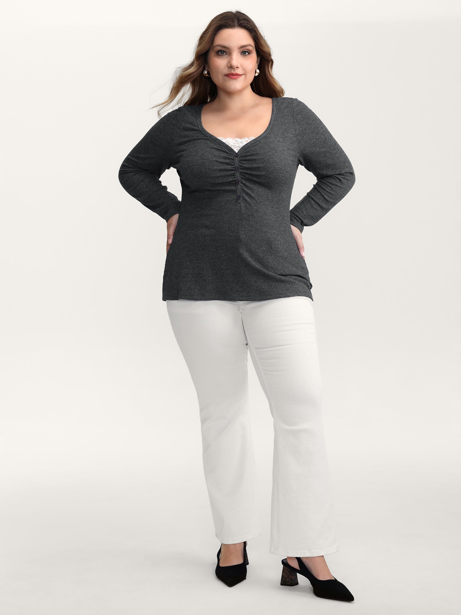 2-In-1 Lace Patchwork Ruched T-Shirt