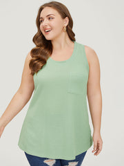 Solid Patched Pocket Waffle Knit Tank Top