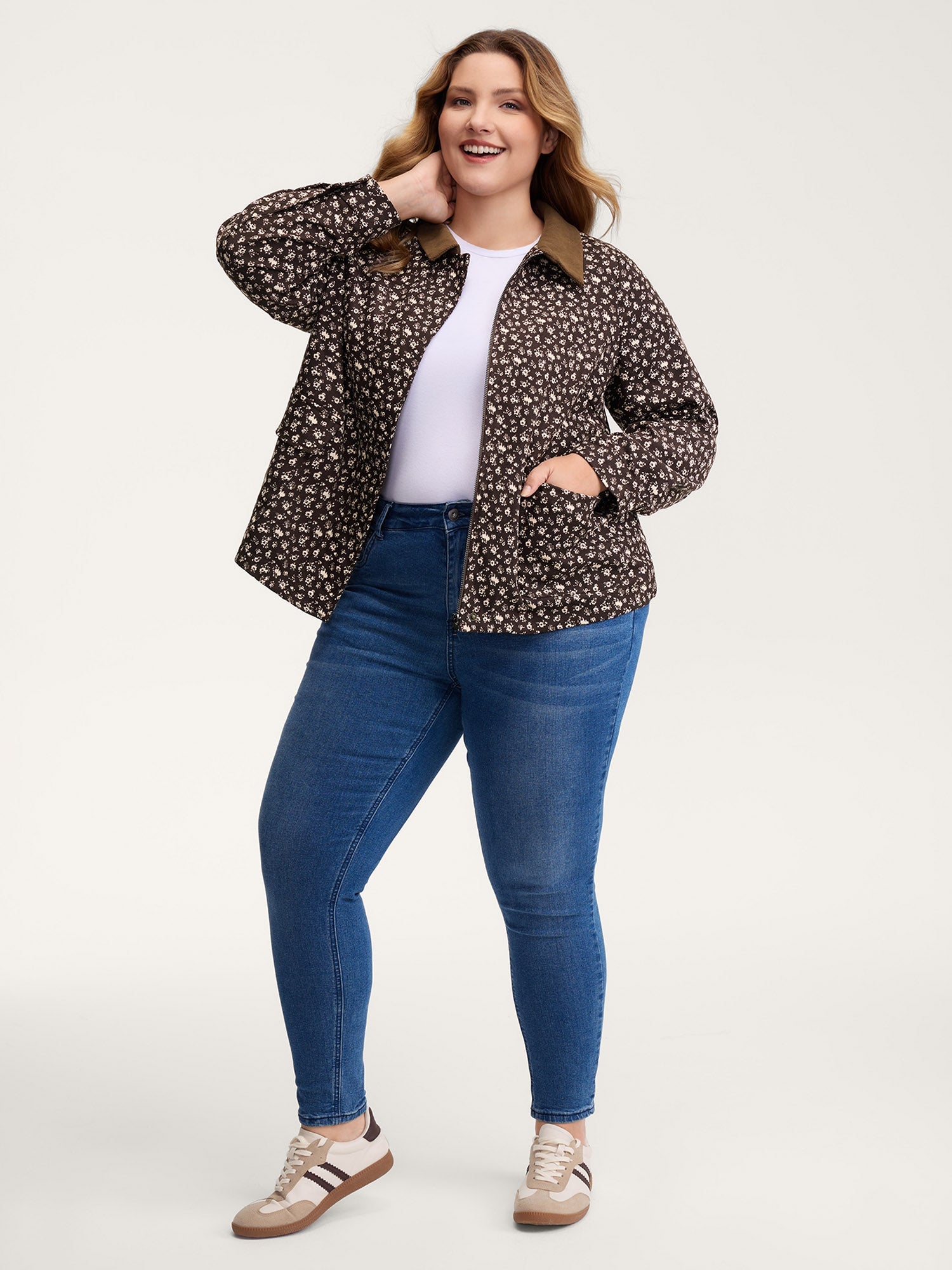 Floral Print Contrast Collar Jacket