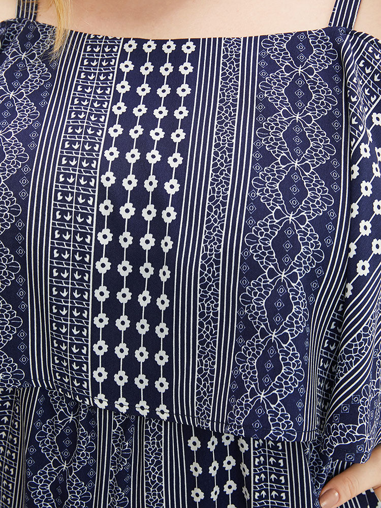 Striped Geometric Pocket Ruffles Cold Shoulder Jumpsuit