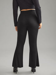 Solid Drawstring Ruched Flare Leg Pants