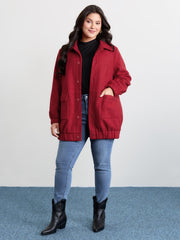 Textured Fuzzy Button Stretchy Hem Jacket