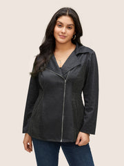 Texture Patchwork Rib Knit Zipper Jacket