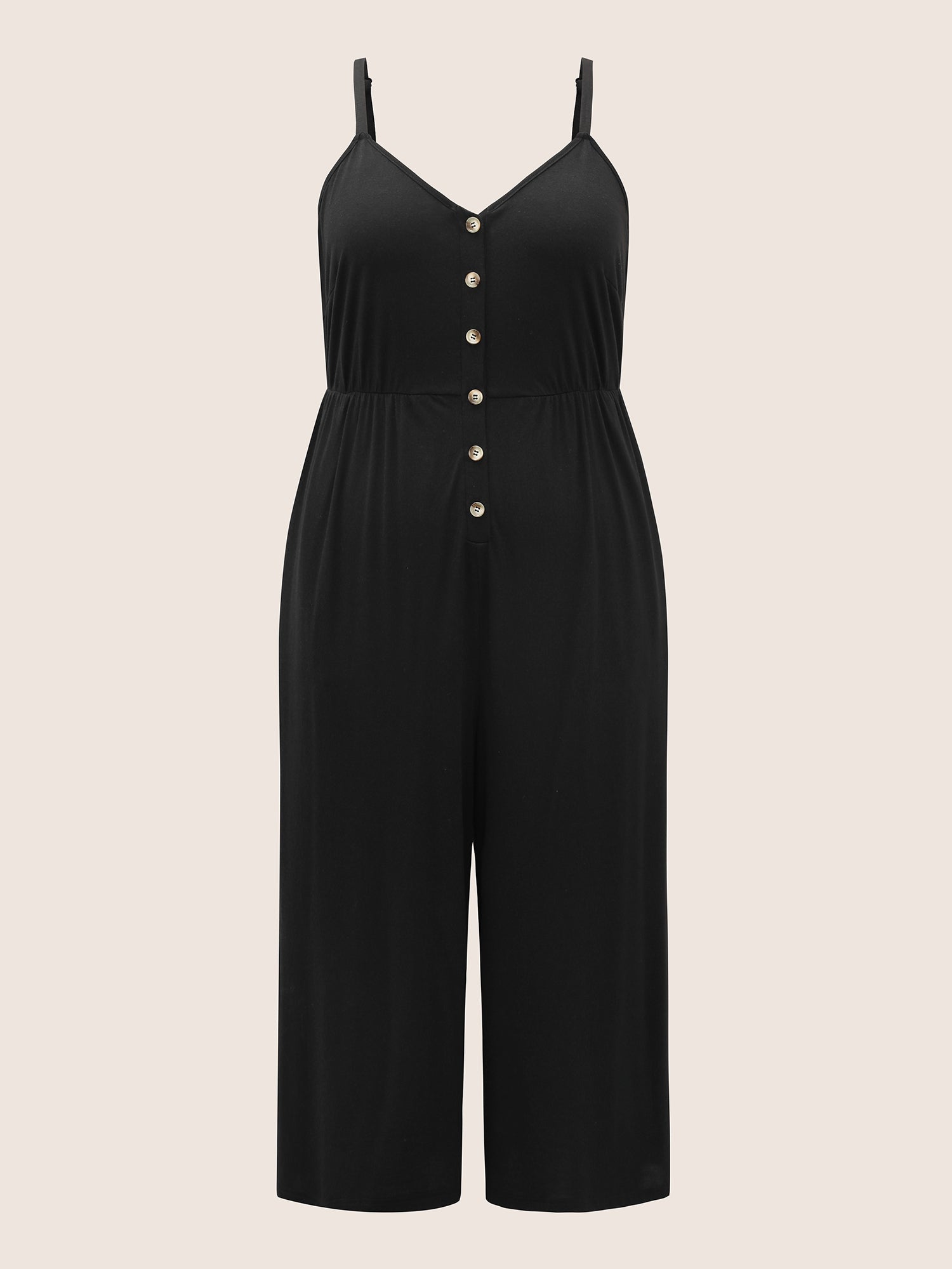 Solid Button Detail Gathered Jumpsuit