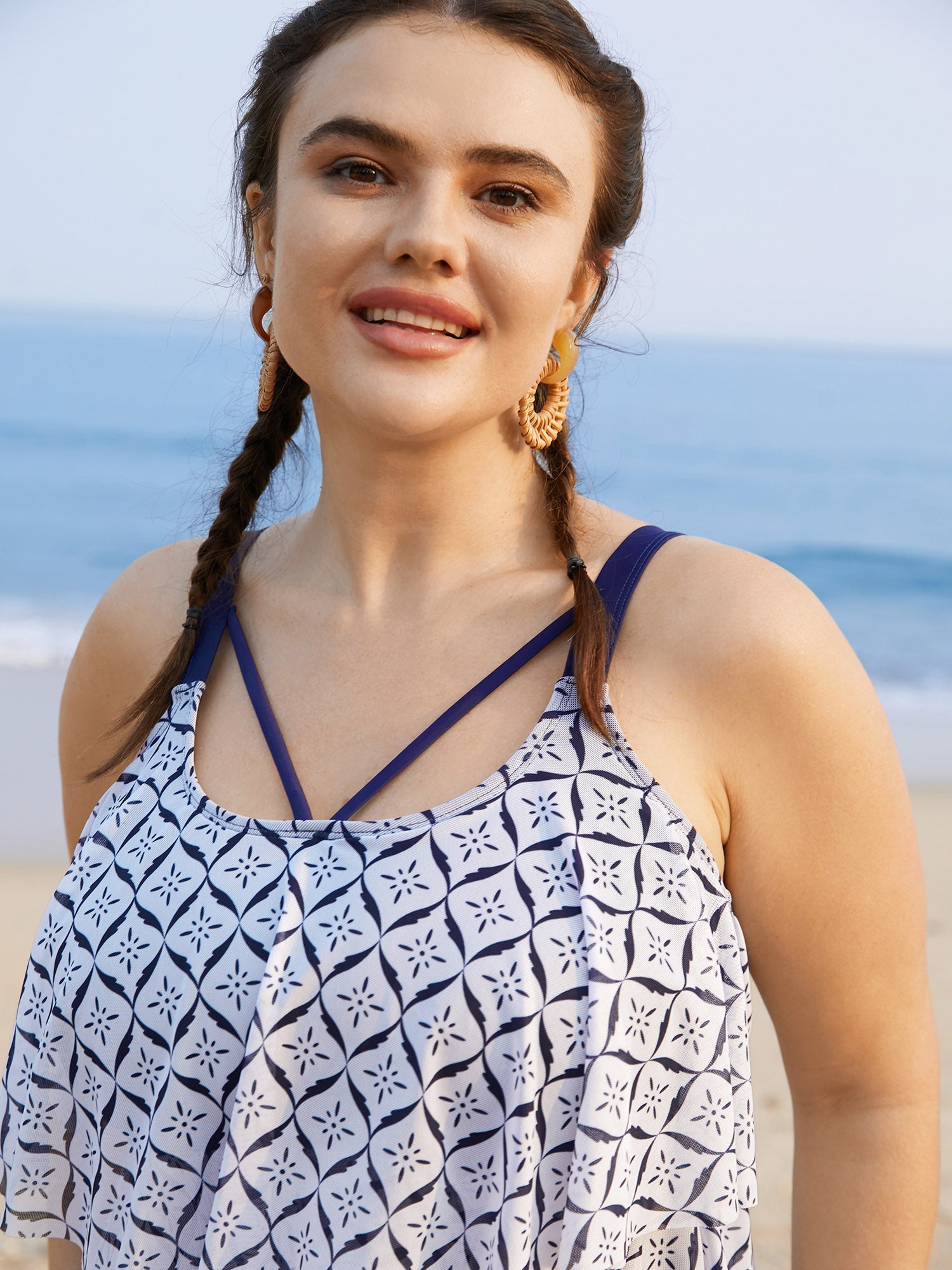 Geometric Tiered Ruffles One Piece Swimsuit