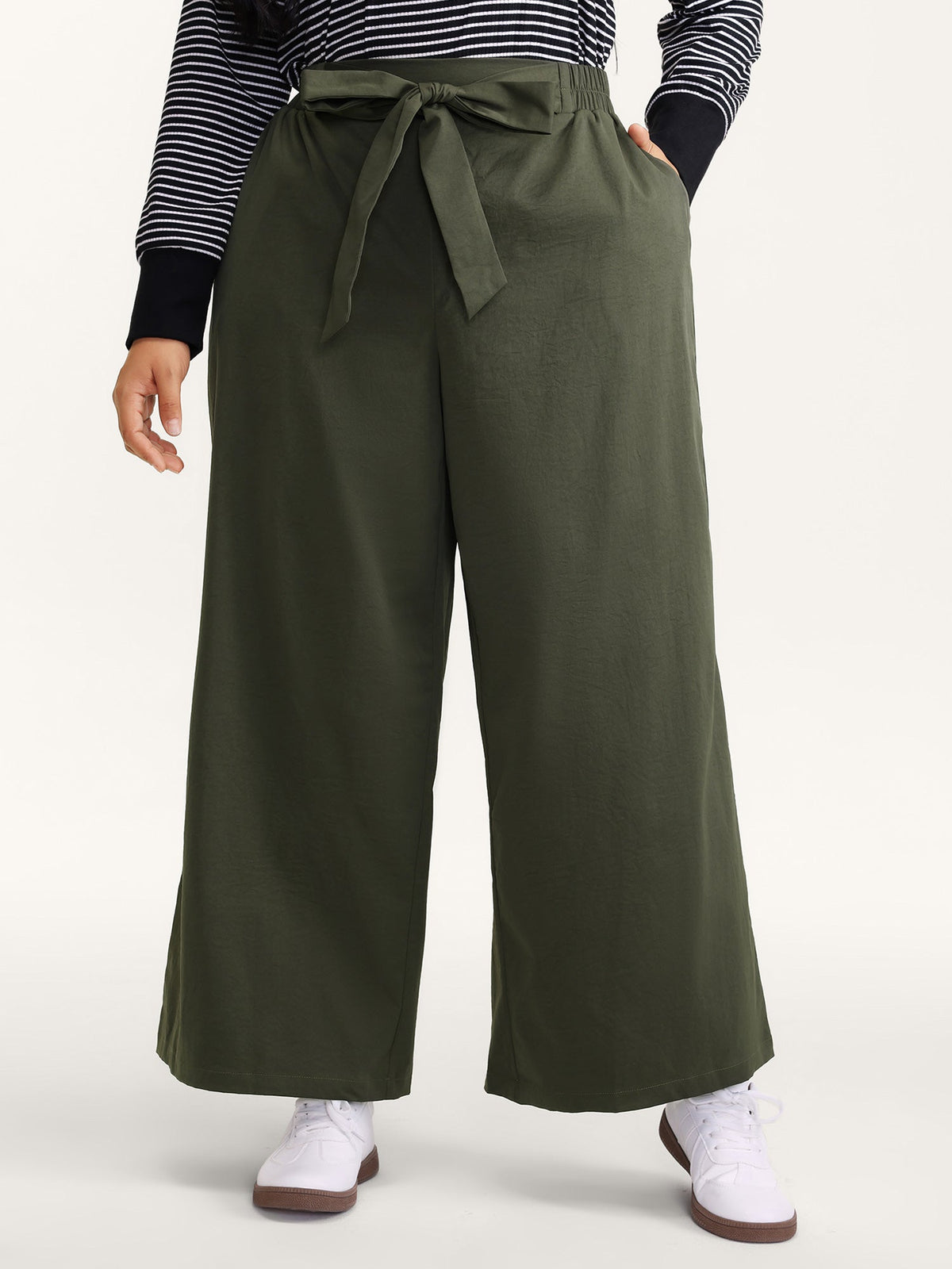 Belted Waist Wide-Leg Pants