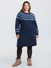 Geometric Pattern Raglan Sleeve Midi Sweater Dress