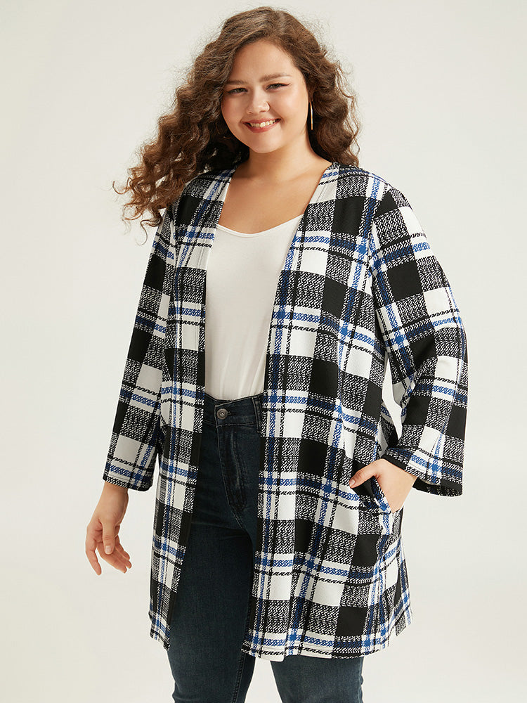 Plaid Print Pocket Open Front Kimono