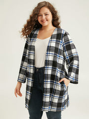 Plaid Print Pocket Open Front Kimono