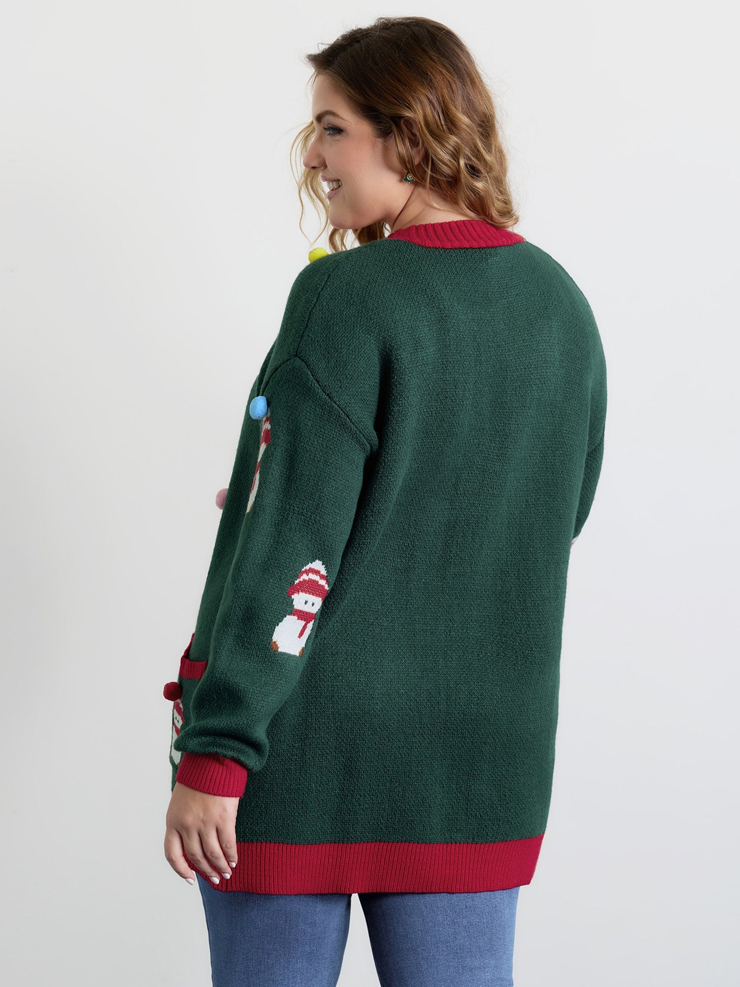 3D Snowman Jacquard Placket Knit Cardigan