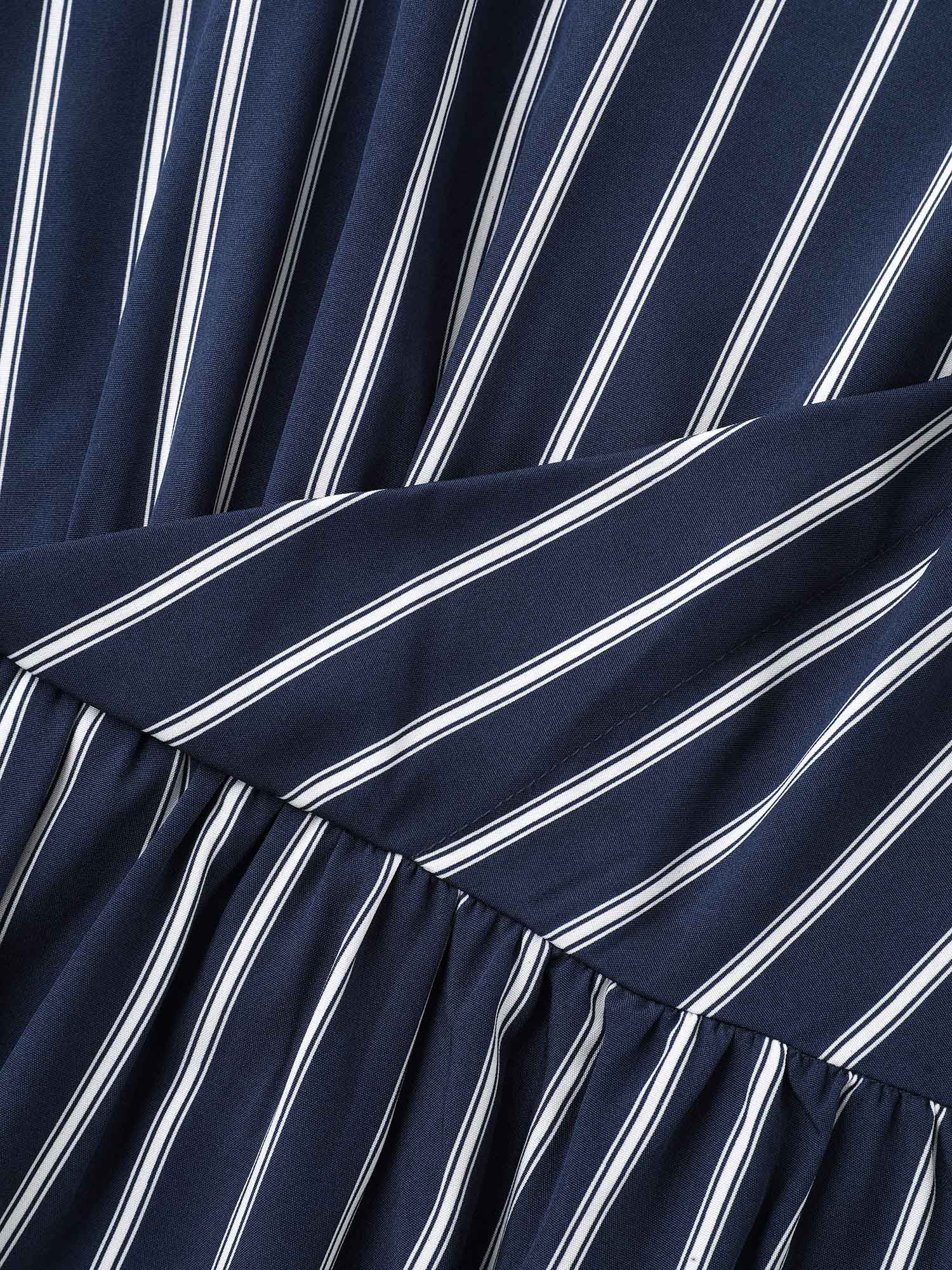 Striped Stretchy Waist Defining Pockets Dress