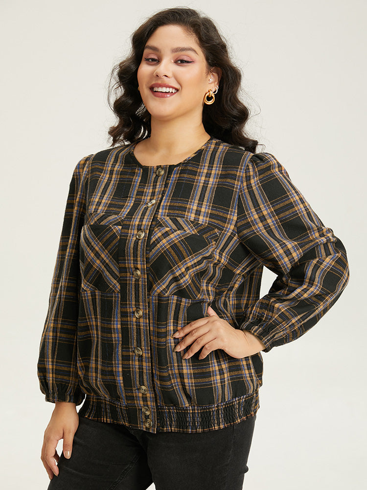 Plaid Button Through Elastic Hem Shacket