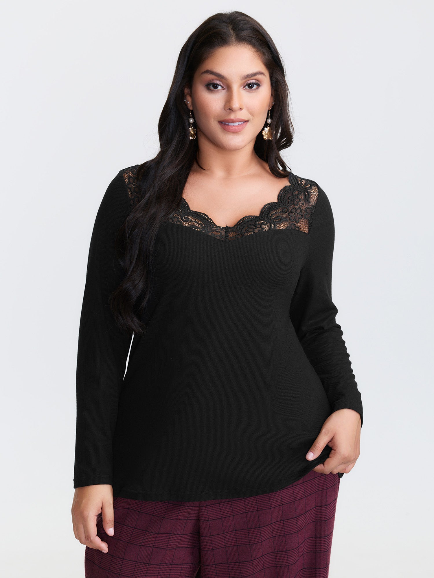 Sheer Lace V-Neckline T-Shirt